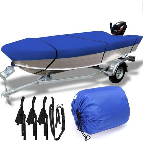 Funda impermeable para barco: tejido Oxford 210D - protección UV, correas resistentes al viento, funda náutica de alta resistencia para barcos de pesca, color azul. (1/5)
