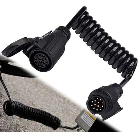 Rallonge de remorque 13 broches adaptateur : adaptateur de remorque de 2 m câble d'extension spirale avec prise de remorque 13 broches pour voiture, camion, camping-car, caravane (noir) (1/4)