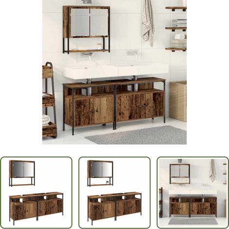 vidaXL Spiegelschrank - Badezimmermöbel-Set mit Regal mit Tür 3 pcs Braun Holzwerkstoff (1/5)