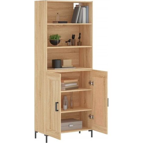 Buffet Haut de Rangement 69,5x34x180 cm en Bois d'Ingénierie Finition Chêne Sonoma - Meuble Étagère Vertical pour Cuisine, Salon ou Salle de Bain (1/5)