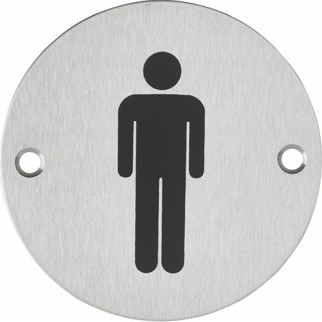 Disque de signalisation WC Homme, à visser, inox brossé, marquage noir, Ø76mm - (1/5)