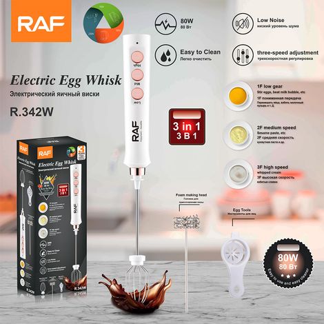 (Blanc) Norme européenne - Mixeur électrique portatif rechargeable avec un seul manche - Multifonctionnel pour une utilisation domestique, battre les œufs, mélanger et remuer (1/5)