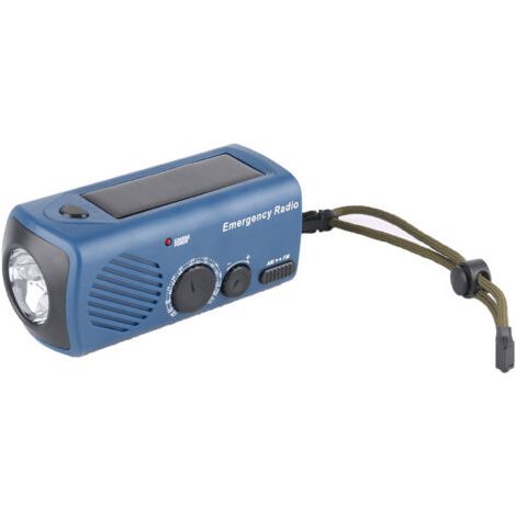 QORVA-Radio multifonctionnelle, bleue, 12,85,95,8 cm, chargeur de téléphone portable d'urgence, lampe torche, générateur à manivelle d'extérieur.