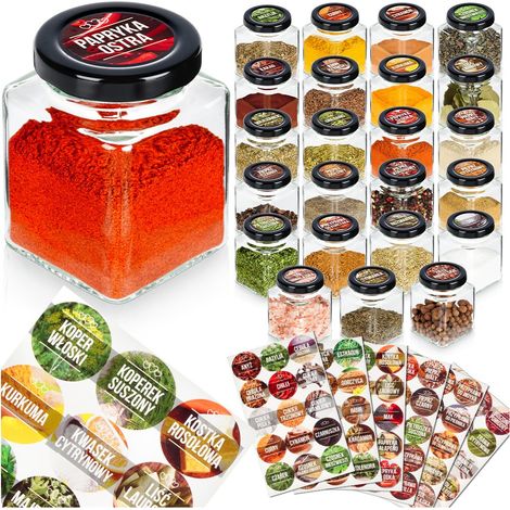 Recipiente de vidrio para especias de 100 ml, 24 unidades + 90 pegatinas (1/5)