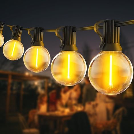 Guirlande Lumineuse Extérieure 6M, G40 LED 7+1 Ampoules Incassables, Blanc Chaud, IP44 Étanche, Connectable, Plug&Play, Pour Jardin Balcon Terrasse Mariage Noël (1/5)