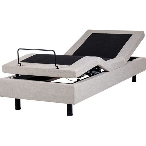 Letto elettrico singolo in poliestere beige chiaro regolabile con telecomando senza testata 80 x 200 cm Duke