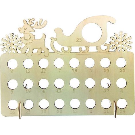 1 panneau de compte à rebours de Noël en bois avec calendrier, étagère à notes et à rappels, présentoir à chocolats, décoration (remorque à élans)-40X13X30CM (1/2)