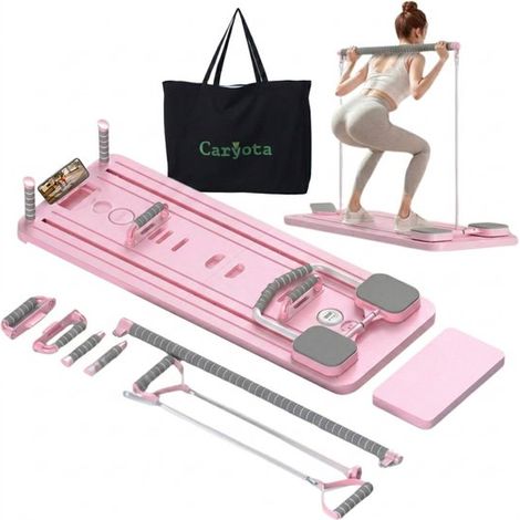 Planche de Pilates reformer - Entraîneur abdominal pliable - Barre de squat - Chronomètre - Support téléphone - Avec sac de rangement - Guide d'exercices inclus (1/5)