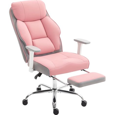 Chaise de bureau ergonomique avec accoudoirs, repose-pieds et appui-tête réglables, rose Chaise de bureau ergonomique avec accoudoirs, repose-pieds et appui-tête réglables, rose
