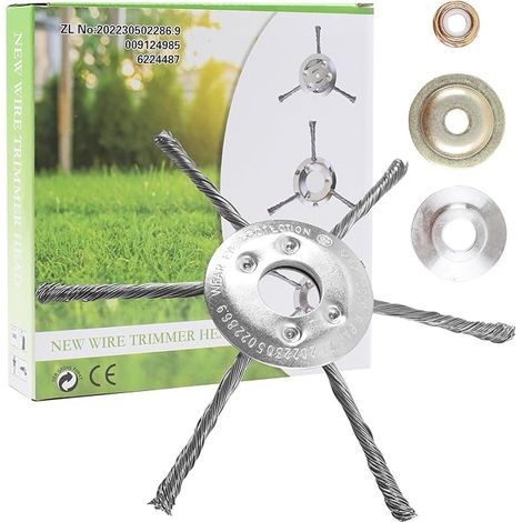 Tete Brosse Debroussailleuse, 200 mm x 25,4 mm Universelle Tête Débroussailleuse, 25,4mm Alésage, à 6 Fils d'acier, Brosse Metallique Debroussailleuse de Jardin (1/5)