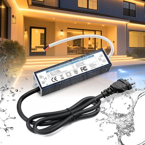 Transformateur 220V 24V Alimentation 60W 2.5A IP67 Extérieur Étanche Adaptateur avec Prise 220V AC à 24V DC LED Driver Continu Transformer Power Supply Basse Tensio Transfo Pour Ruban (1/5)