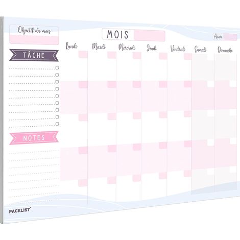Planning Mensuel Français A4 - Planificateur & Agenda Mensuel. Monthly Planner Bloc Notes To Do List. Design pour S'organiser Parfaitement (1/5)