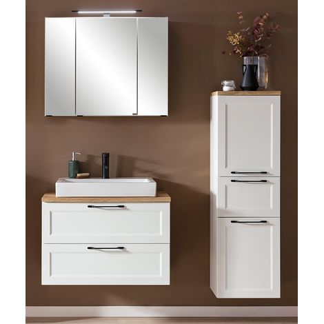 Badmöbelset in weiß MARLING-03 LED-Spiegelschrank & Keramik-Waschtisch, B/H/T ca. 140/200/47 cm (1/5)