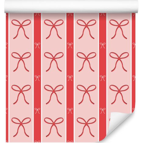 Papier peint à nœuds corail et rouges pour salon et chambre 50x1000 cm (1/5)
