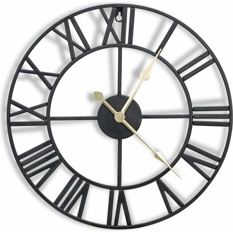 Reloj de pared de metal de 40,6 cm con números romanos 3D, movimiento silencioso y funciona con pilas, ideal para decorar la cocina, el salón y la casa de campo, color negro.