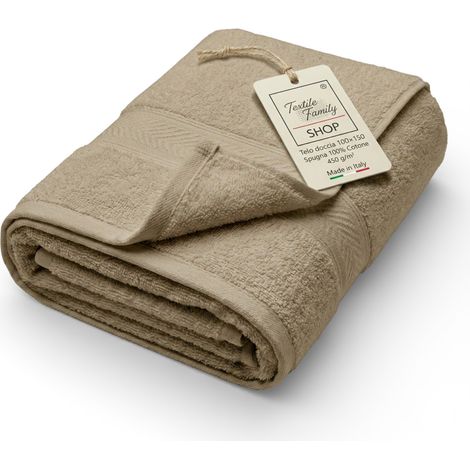 Telo Doccia Beige 100x150 in Spugna 100% Cotone 450 g/m² Made in Italy