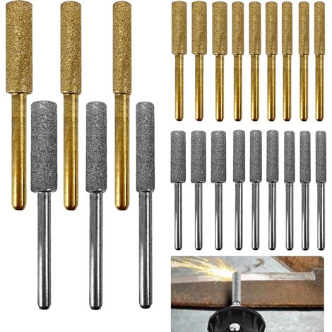 24-teiliges Kettensägen-Schärfset, Kettensägen-Schärfgerät, Kettensägen-Schärfvorrichtung 4,0/4,8/5,5 mm, für Kettensägenketten, Polier- und Schleifwerkzeug (Gold, Silber)
