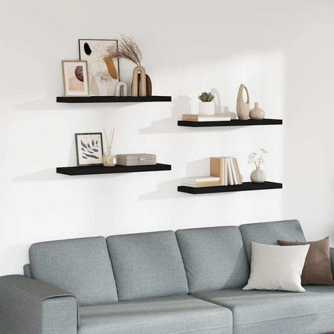 323837 vidaXL Floating Wall Shelves 4 pcs Black 80x23,5x3,8 cm MDF (1/5)
