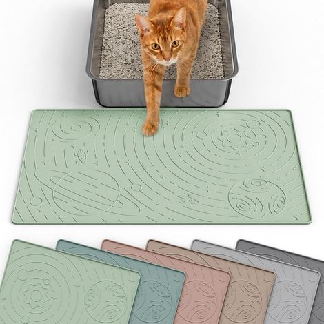 Cat Litter Mat, Silicone Cat Litter Mat, Small 48 x 30 cm, Stars Design, Waterproof and BPA Free, Easy to Clean and Keep Floor Tidy, Sage Green (1/5)