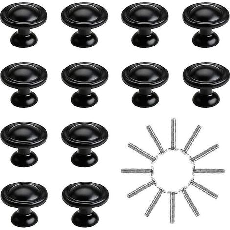12 Pcs Boutons De Porte Tiroir Armoire Noir 30mm Poigne De Meubles En Alliage D'aluminium Avec Vis