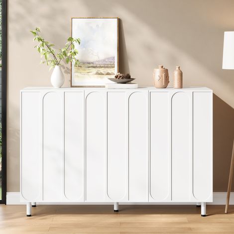 Zapatero y aparador 2 en 1 de 3 puertas con estantes regulables, 120x37x80 cm, blanco OKMYHOME (1/5)