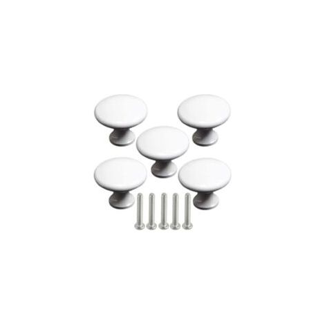 Poignées de meuble rondes en métal blanc, poignées de porte de meuble, poignées rondes en métal blanc, boutons de porte de meuble en acier inoxydable pour armoires et tiroirs - Crezuo (1/4)
