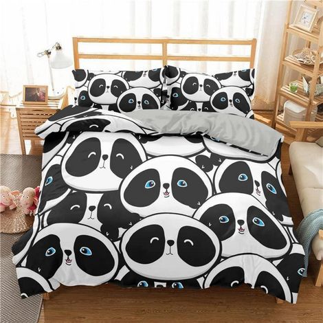Bettwäsche Set 220x240cm mit 2 Kissenbezügen 80x80cm, Panda Motiv, Mikrofaser