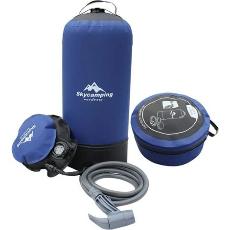 (Bleu) Douche extérieure portable avec pompe à pied, légère et gonflable, idéale pour la plage, le camping, la randonnée et le bain.