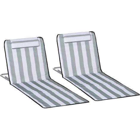 Ensemble de chaises de jardin pliantes – Chaise longue d'extérieur légère avec dossier réglable, cadre en métal, tissu PE, coussin de tête, sac de transport