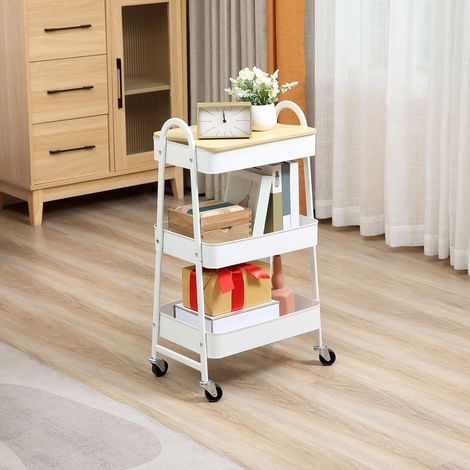 Carrito de cocina 45x31x79,4 cm blanco con 3 niveles, tapa y ruedas (1/5)