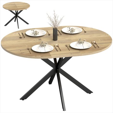 Table ovale extensible 4 à 6 personnes 100-135 cm, effet bois naturel, MDF et acier, style industriel (1/5)