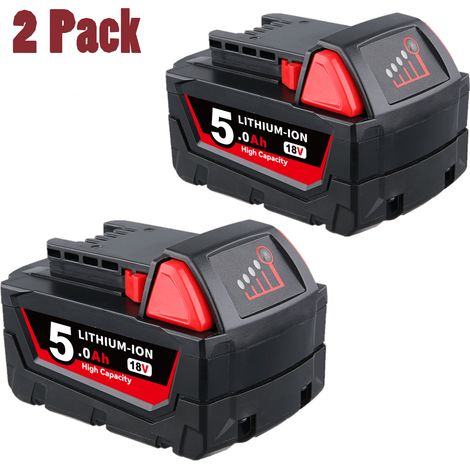 2X Ersatz-Akku 18V 5.0Ah für Milwaukee M18 Li-Ion Akku Passend für M18B XC 48-11-1815 48-11-1820 48-11-1850 und mehrere Modelle 2601 2610 2611 2620 2630 2650 (1/5)