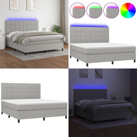 Boxspringbett mit Matratze & LED Hellgrau 180x200 cm Stoff - Boxspringbett - Doppelbett - Bettenrahmen - Lattenrost - Matratze - Home & Living