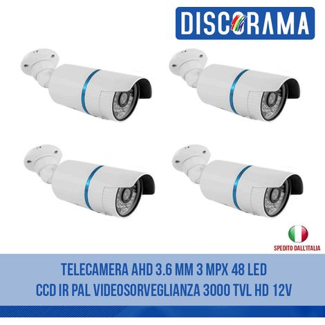 DISCORAMA TELECAMERA AHD 3.6 MM 5 MPX 48 LED CCD IR PAL, TELECAMERA AHD VIDEOSORVEGLIANZA 3000 TVL HD 12V