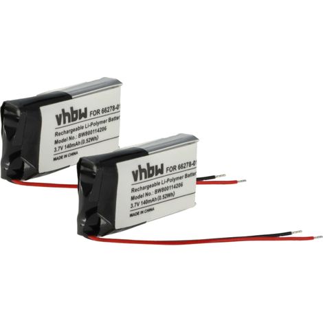 vhbw 2x Batterie remplacement pour Plantronics 66278-01, PA-PL003, 79879-01 pour casque audio, écouteurs sans fil (140mAh, 3,7V, Li-polymère)