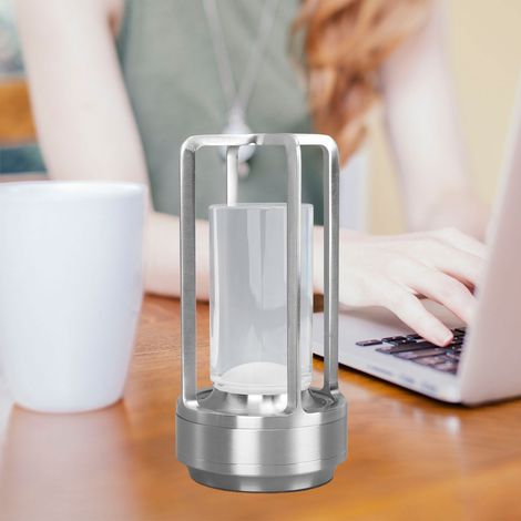 Lampe de bureau LED tactile sans fil portable avec 16 températures de couleur, gradation RGB, télécommande, rechargeable, veilleuse de chevet, lampe de meuble, lampe de table à manger, argent. (1/5)