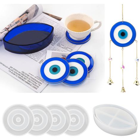 Moule à sous-verres en résine à effet coulant, moule rond en silicone avec œil bleu, un cadeau idéal pour vos amis et votre famille. (1/5)