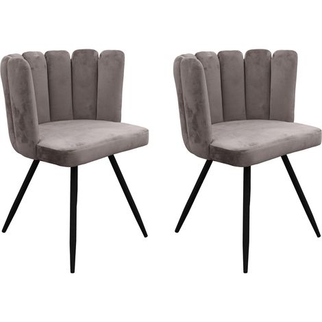 Lot de 2 Chaises - HOME DECO FACTORY - Ariel - Velours - Gris (1/7)