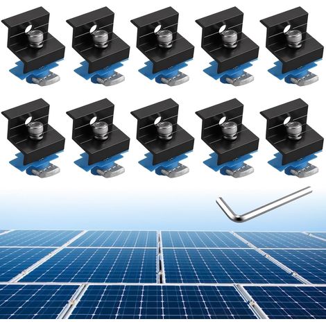 Packung mit 10 Solarpanel-Endklemmen für Standard-Unistrut-Solarpanels, 30 mm/35 mm Aluminium-Solarpanel-Halterungen mit Muttern und Schrauben, Panel-Montagesatz