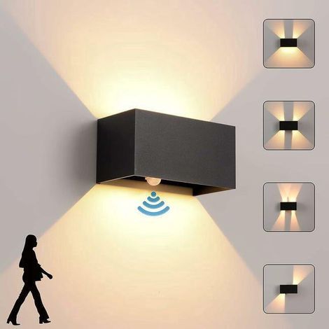 Applique Murale intérieur/Extérieur avec Détecteur de Mouvement，LED 24W Moderne Luminaire Murale, 3000K IP65 blanc chaud,Noir B (1/5)