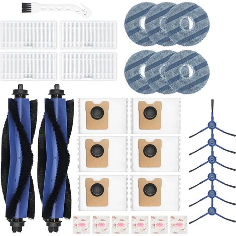 32 Pack Zubehörset für Eufy Omni C20 - Enthält: 2 Hauptbürsten, 4 Filter, 6 Moppaufsätze, 6 Seitenbürsten, 6 Staubbeutel, 6 Flach-Duftstein, 1 Reinigungsbürste (1/5)