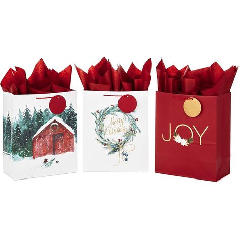 9 Pièces Sacs Cadeaux de Noël, 33CM x 27CM x 14CM Grand Sac de Noël en Papier Kraft Sacs Cadeaux Thème Noëls Boîtes à Bonbons avec 9 Étiquettes et Papier de Soie pour Noëls Cadeauxs Emballer (1/5)