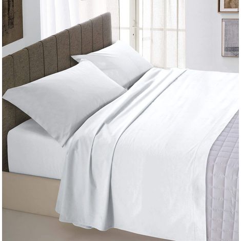 Italian Bed Linen Max Color Lenzuolo Sopra Tinta Unita, 100% Cotone, Singolo, Bianco, 150 x 300 cm (1/5)