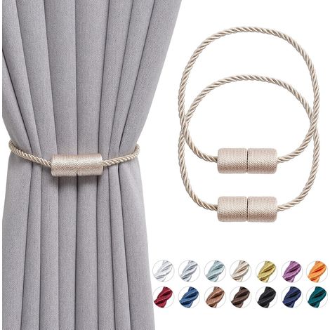 Set mit 2 handgefertigten, 40,6 cm langen magnetischen Gardinenhaltern aus seitlichem Seil - Praktisch und dekorativ - Für Fenster in Wohnung und Büro (beige)