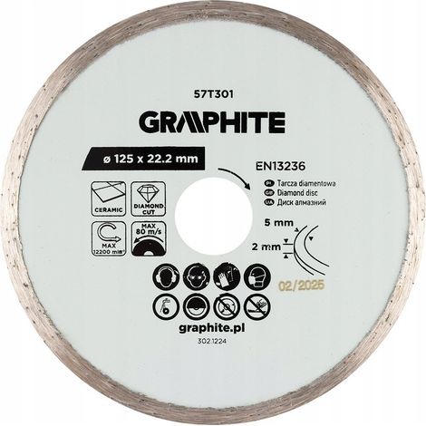 Disco da taglio diamantato Graphite 57t301 125 mm bagnato