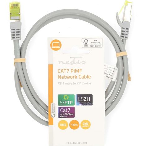 Nedis CAT7-Netzwerkkabel / S/FTP / RJ45 Stecker / RJ45 Stecker / 1.00 m / Snagless / Rund / LSZH / Grau / Label