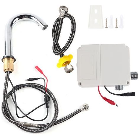 Robinet D'évier de Salle de Bain sans, Robinet D'eau à Capteur D'induction Automatique à Filetage G1/2 Pouces, Robinet Froid Simple Infrarouge avec (Modèle alimenté par (1/5)