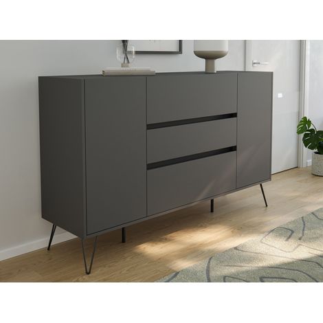 Design Sideboard Kommode Lovo 155cm Greifraum 3 SoftClose 2 Türen Grafit (1/5)