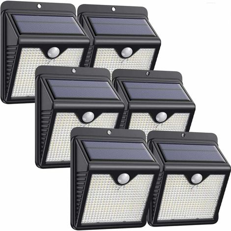 Luces solares para exteriores, paquete de 6, 150 LED, 1000 lúmenes, impermeables, con sensor de movimiento inalámbrico, lámpara de pared para jardín. (1/5)