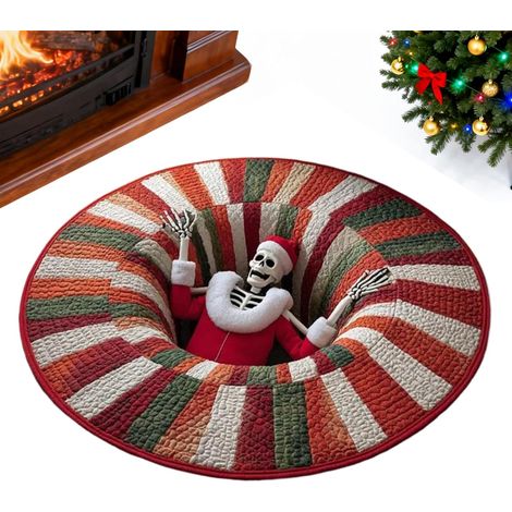 Tapis d'Illusion d'Optique Moquette 3D Décor de Noël pour Sol Moquette Ronde Douce à Motifs Fantômes Pour Cuisine Entrée Intérieur Salle De Bain Chambre Hiver Style Ferme (1/5)